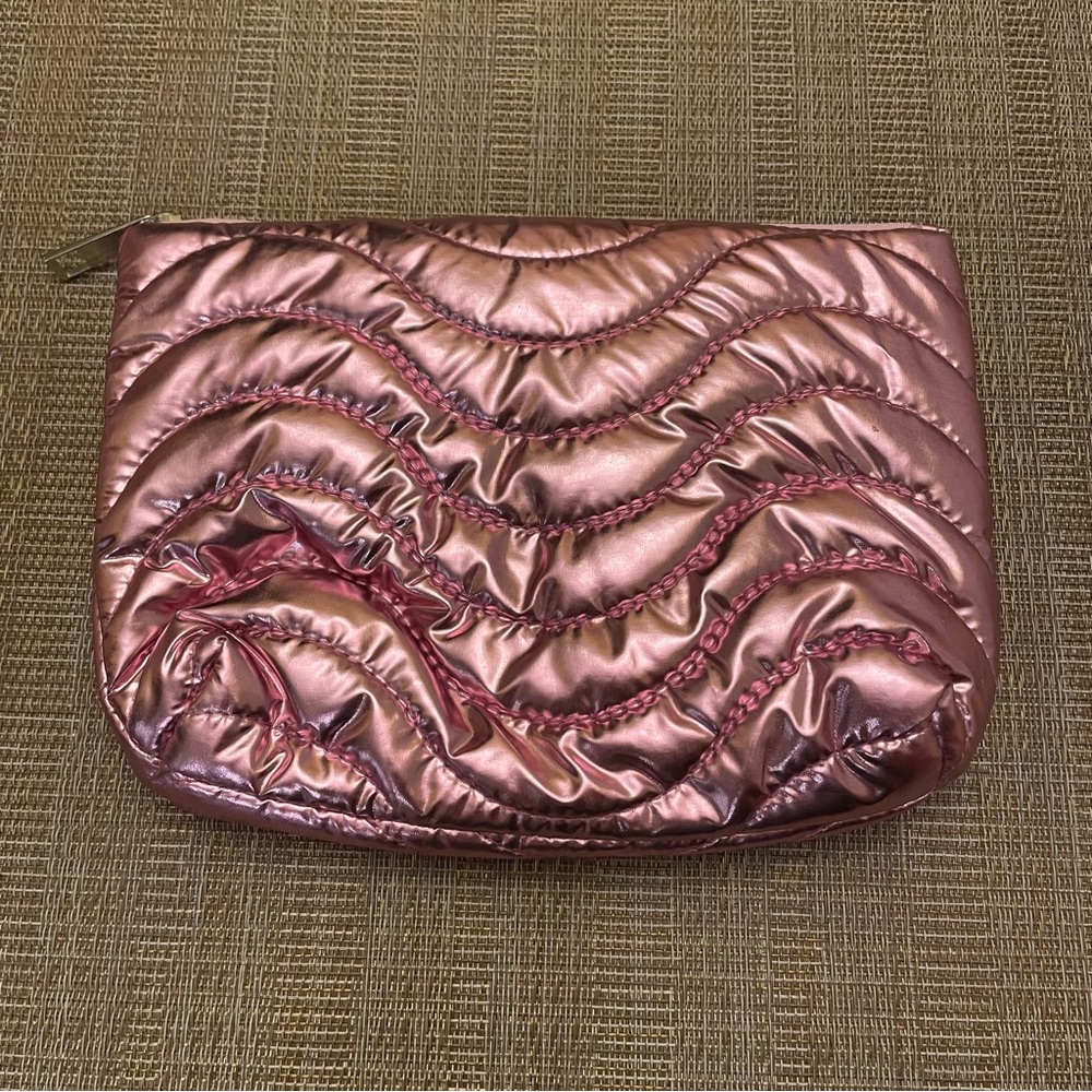 Metallic Pink puffy quilted cosmetic case